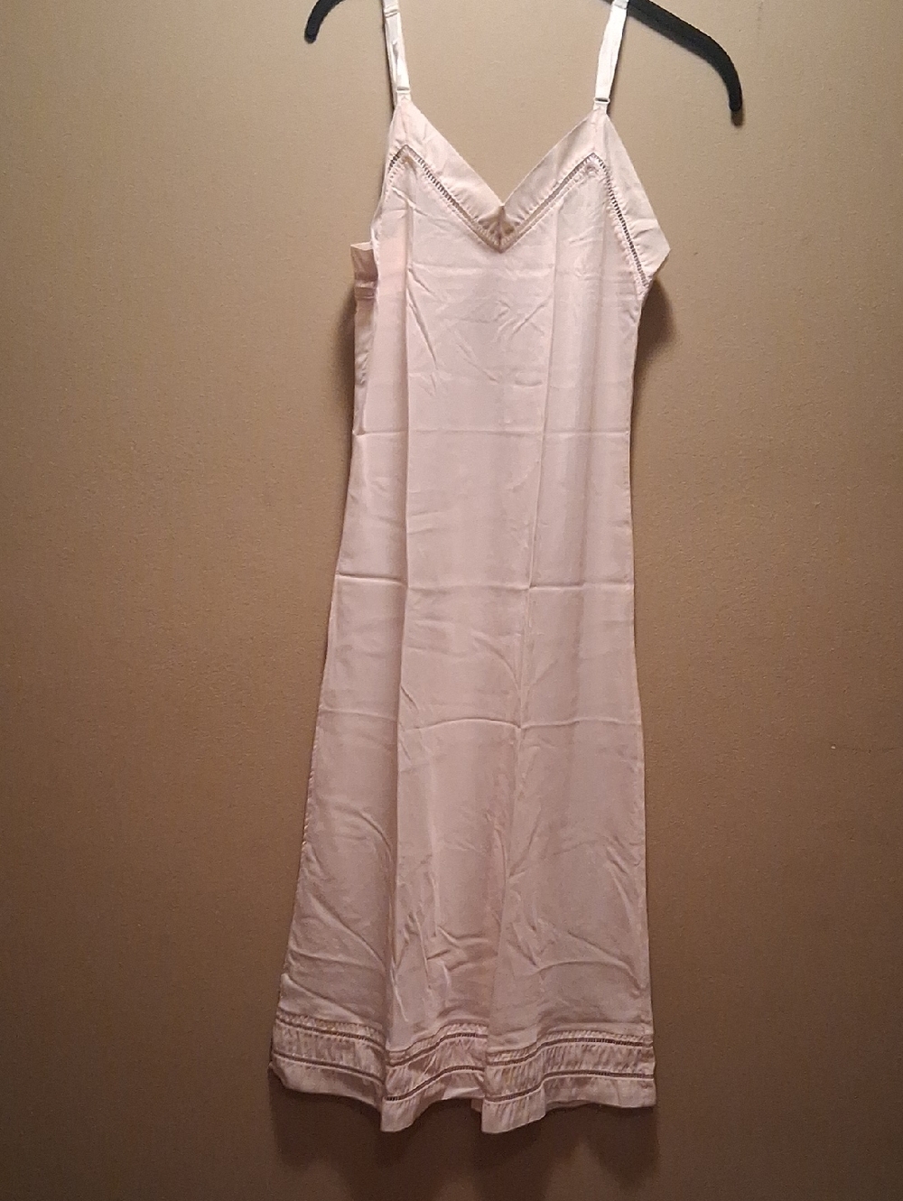 Lady Lynne Cream Satin Slip Dress with Delicate Trim Size 34
